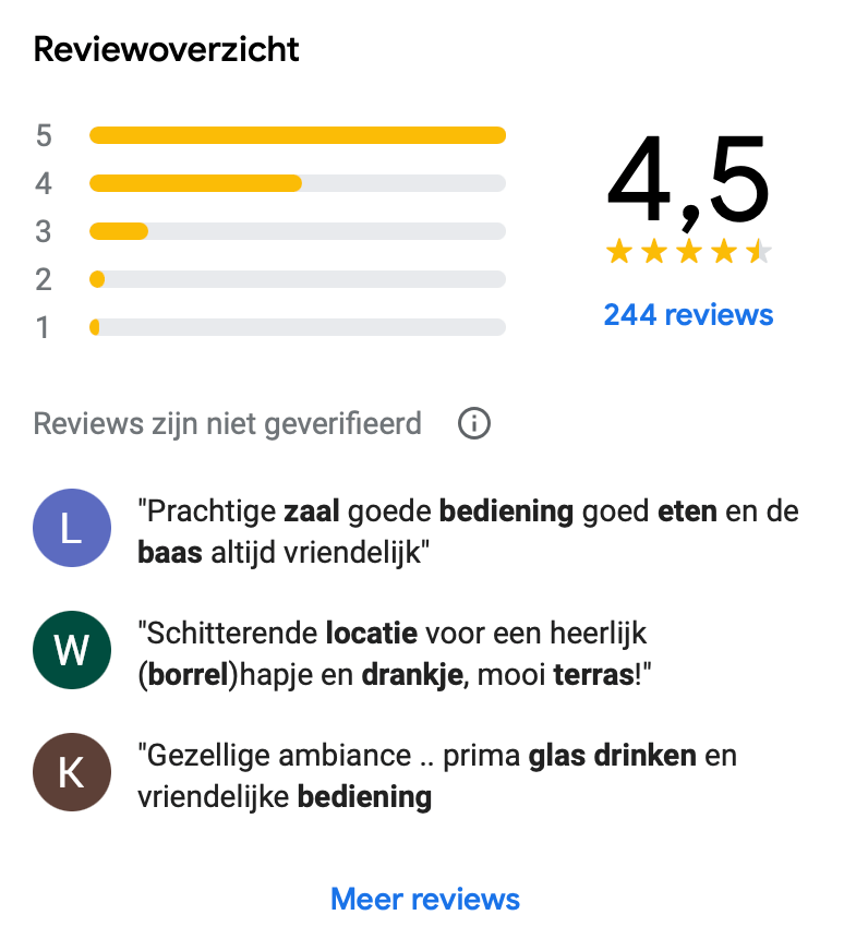 Google reviews Boelaars zalencentrum
